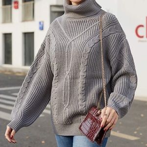 Grey Long Sleeve Turtleneck Sweater